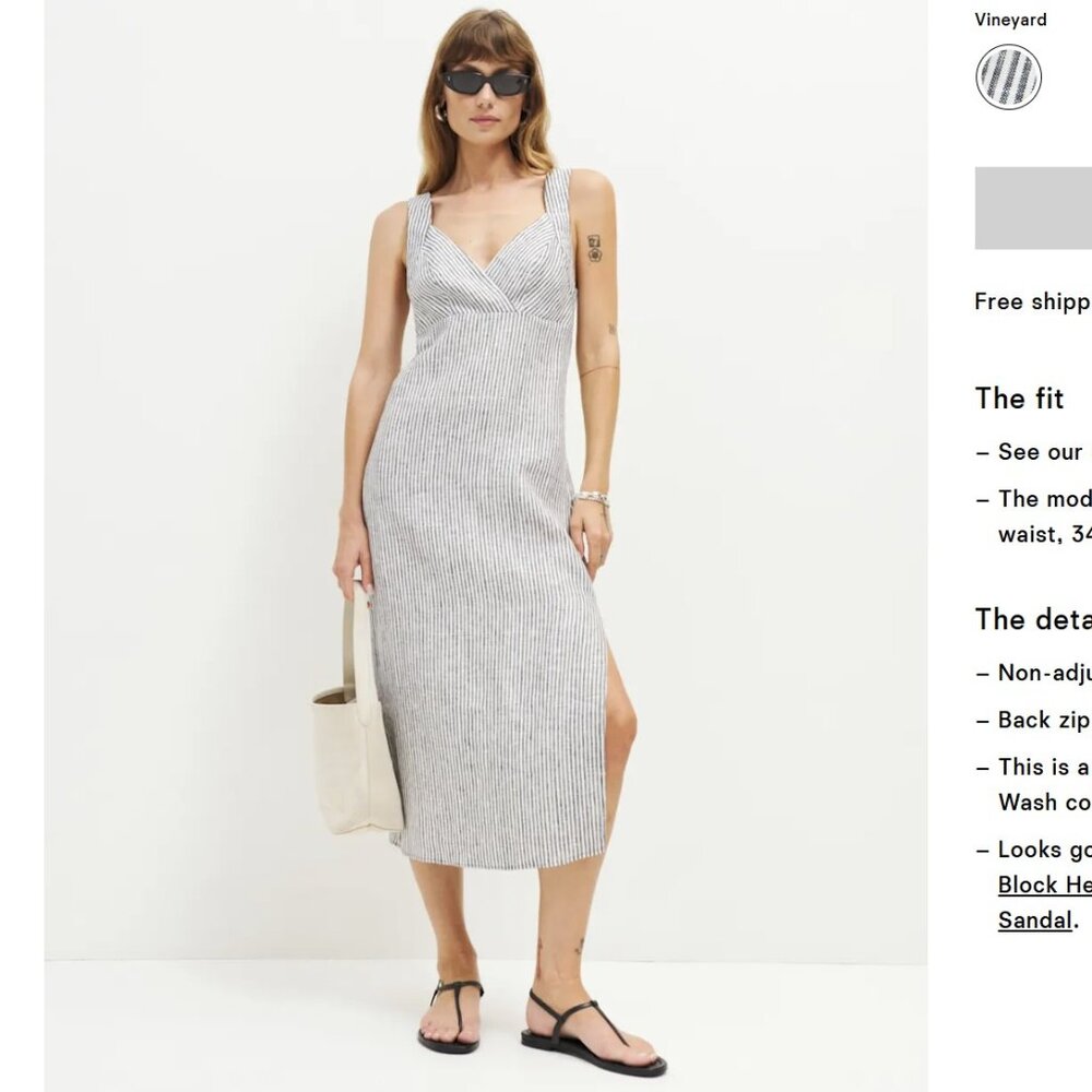 Reformation Allira Linen Dress in Vineyard Stripe Size 2